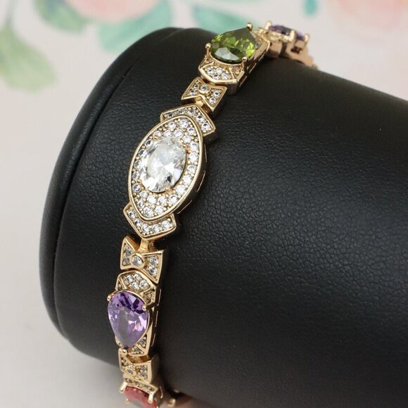 Elegant Rose Gold Bracelet with Multicolor Stones and CZ Sparkle, XPBL0727 - Picture 1 of 12